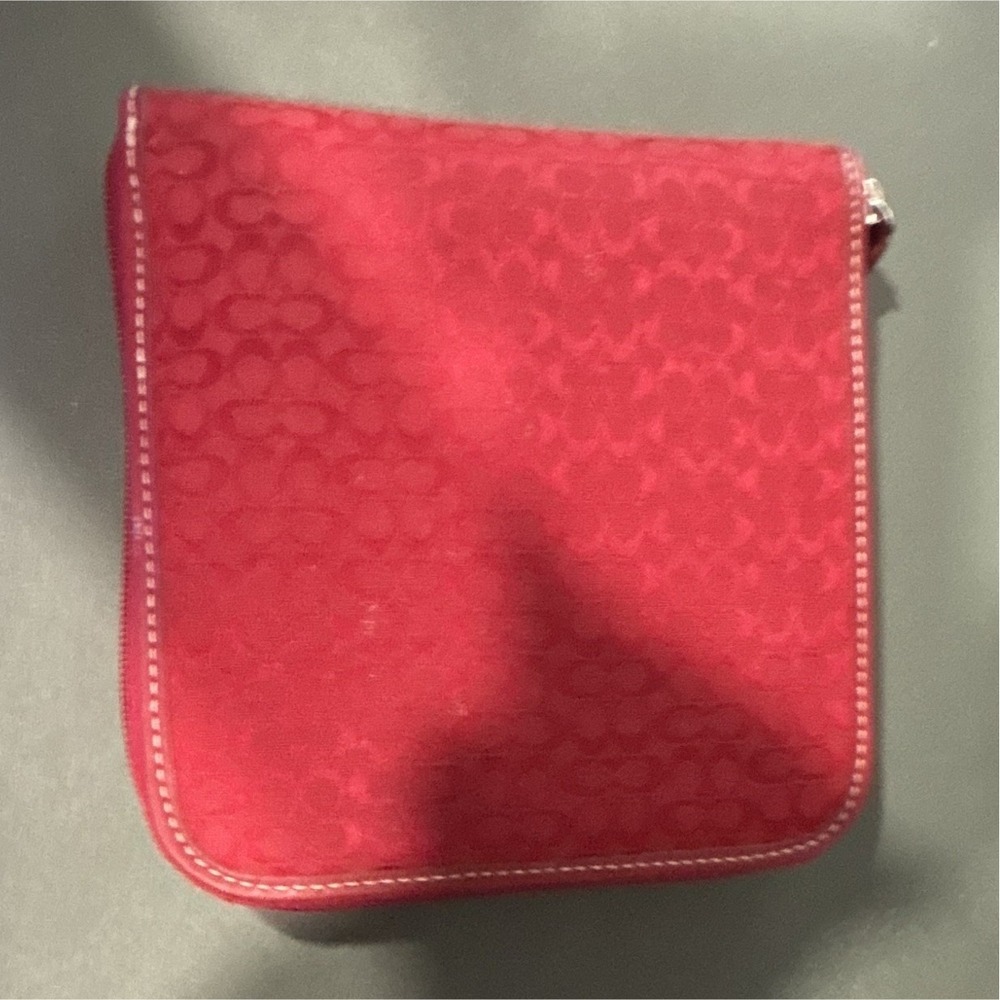 Vintage Coach Pink Signature Canvas CD Case Holder Y2K Zip Around Binder